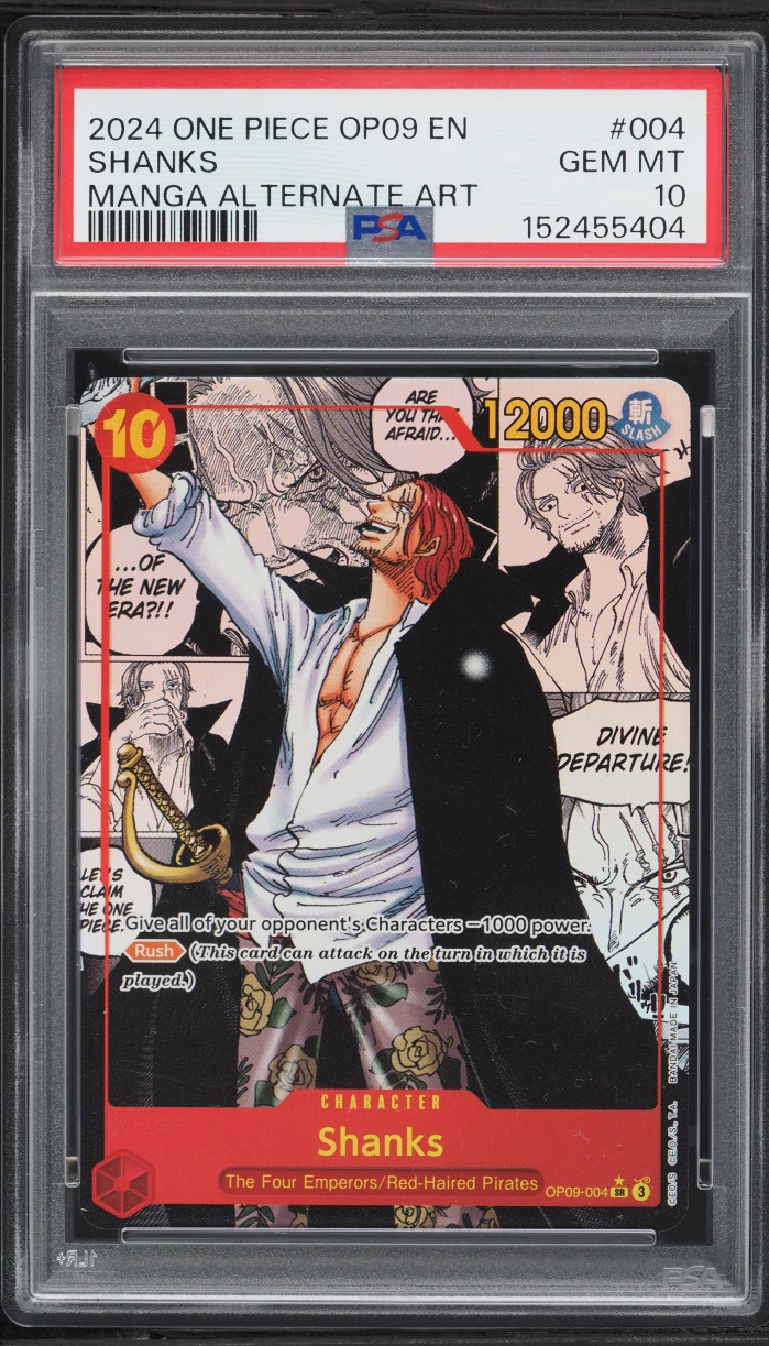 2024 One Piece Emperors In The New World SR Manga Alt Art Shanks #OP09-004 PSA 10 GEM MINT