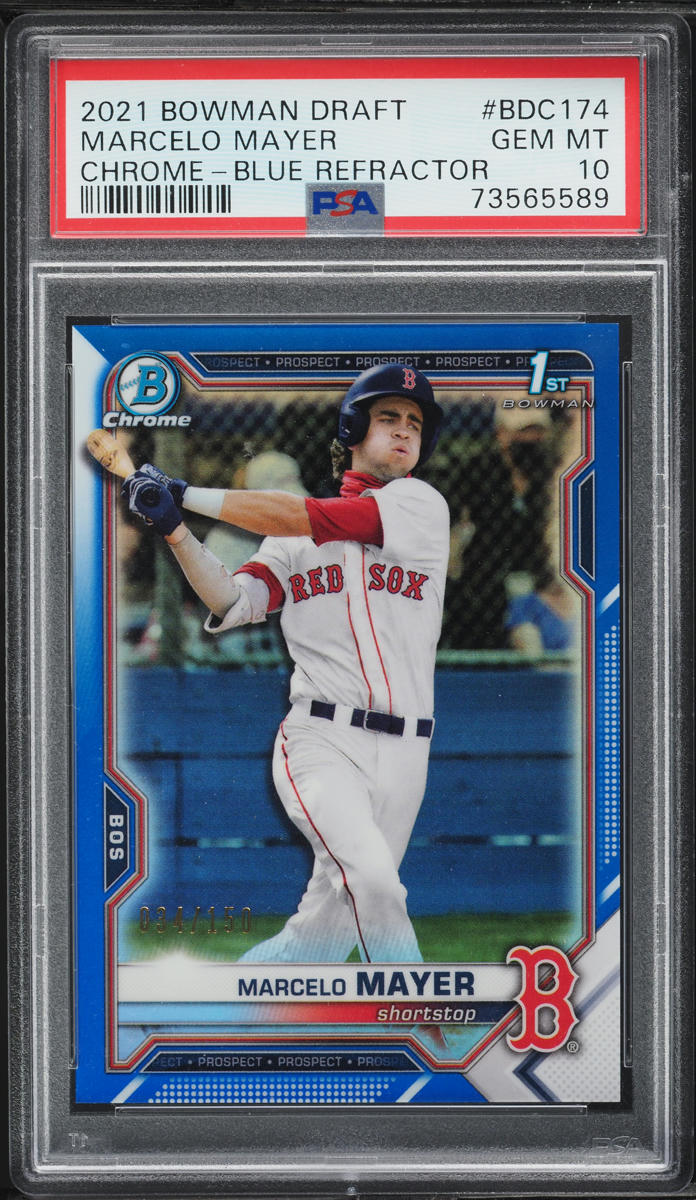 2021 Bowman Chrome Draft Blue Refractor Marcelo Mayer PROSPECT /150 #BDC174 PSA 10 GEM MINT