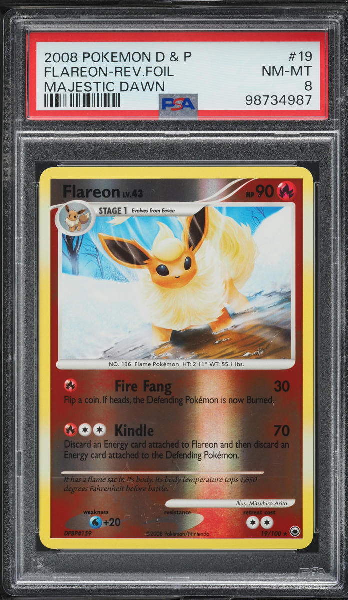 2008 Pokemon Diamond & Pearl Majestic Dawn Reverse Holo Flareon #19 PSA 8 NM-MT