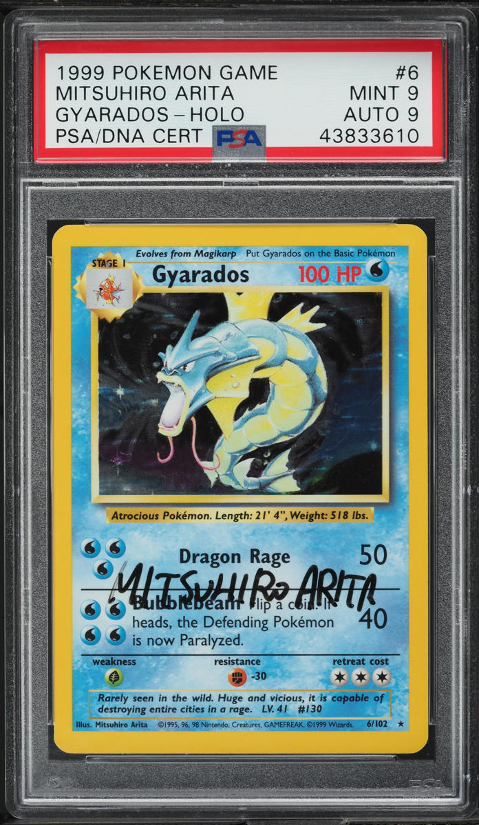1999 Pokemon Base Set Holo Gyarados Mitsuhiro Arita AUTO DNA 9 #6 PSA 9 MINT