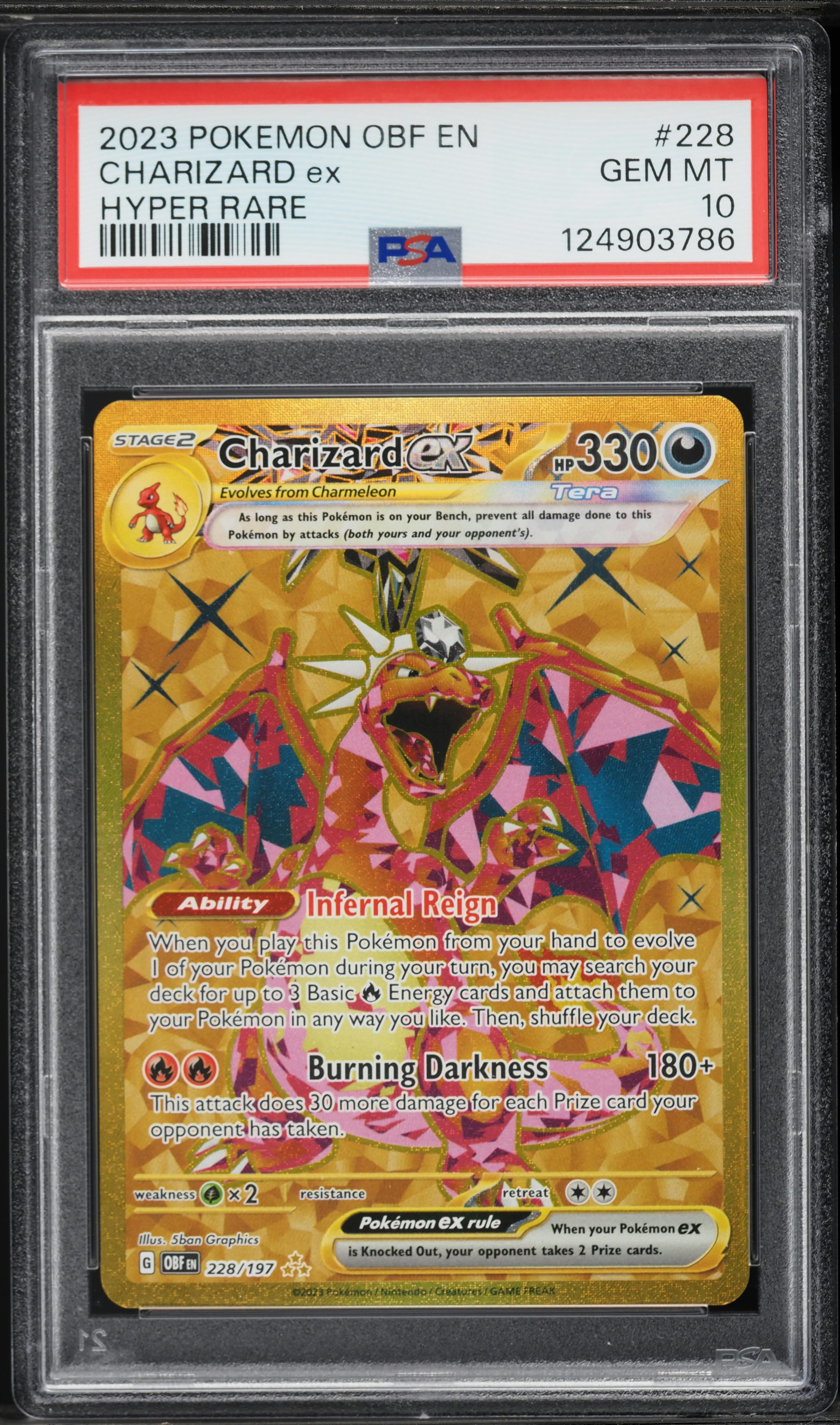 2023 Pokemon Scarlet & Violet Obsidian Flames Gold Rare Charizard ex #228 PSA 10 GEM MINT