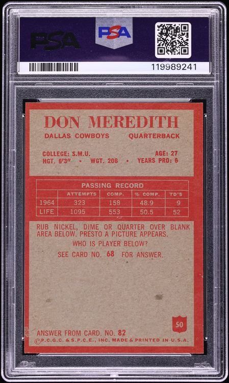 1965 Philadelphia Don Meredith #50 PSA 6 EXMT