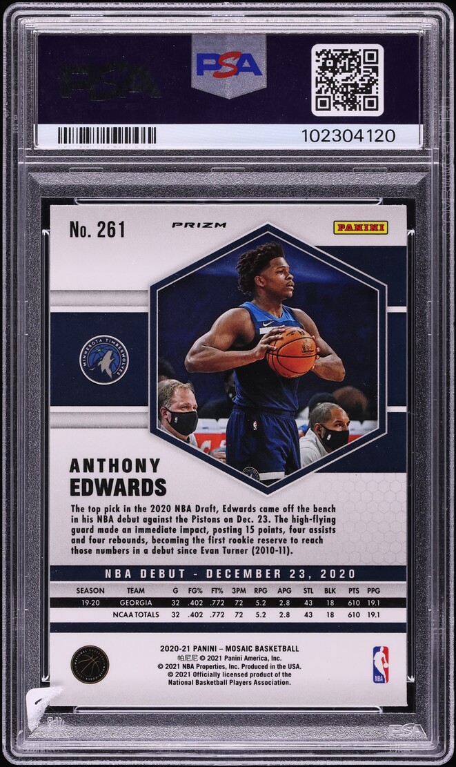 2020 Panini Mosaic Reactive Blue Anthony Edwards ROOKIE #261 PSA 9 MINT