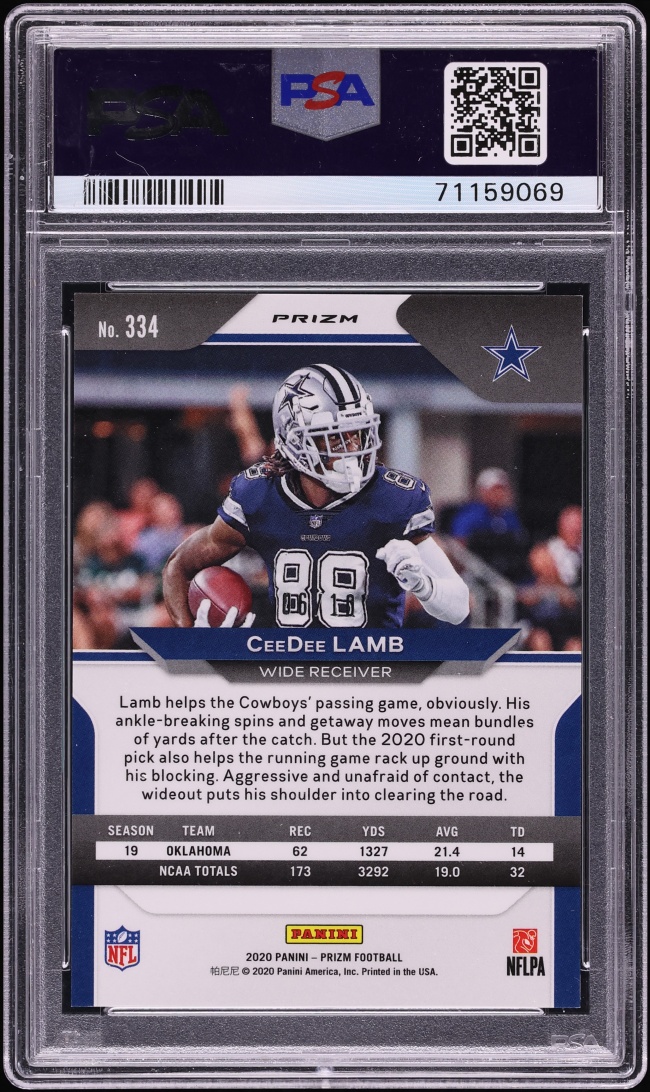 2020 Panini Prizm Gold CeeDee Lamb ROOKIE /10 #334 PSA 9 MINT - Photo 2