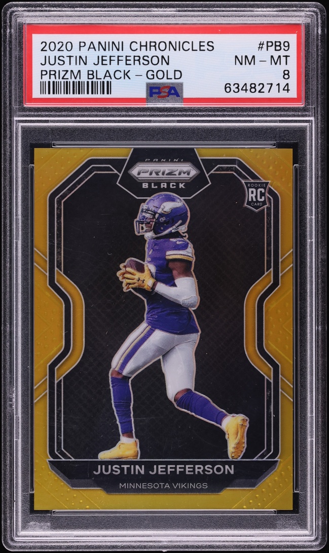2020 Panini Chronicles Black Gold Prizm Justin Jefferson ROOKIE /10 #PB-9 PSA 8 NM-MT - Photo 1