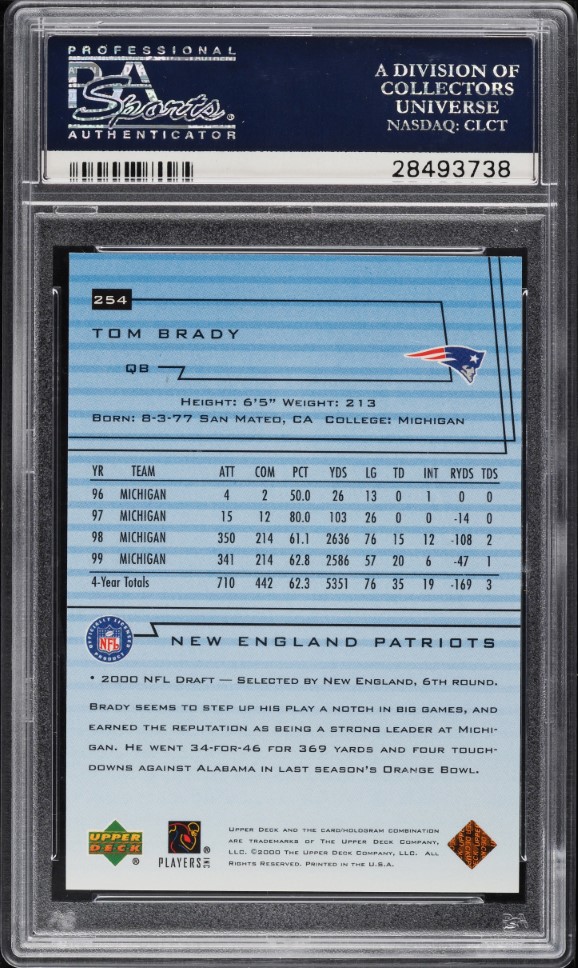 2000 Upper Deck Football Tom Brady ROOKIE #254 PSA 10 GEM MINT