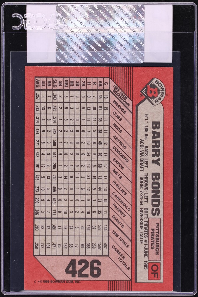 1989 Bowman Barry Bonds #426 CGC AUTH