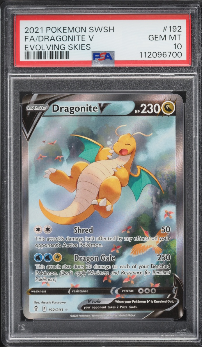 2021 Pokemon Sword & Shield Evolving Skies Alt Art Dragonite V #192 PSA 10 GEM MINT