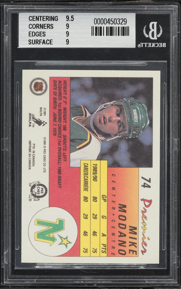 1990 O-Pee-Chee Premier Mike Modano ROOKIE #74 BGS 9 MINT