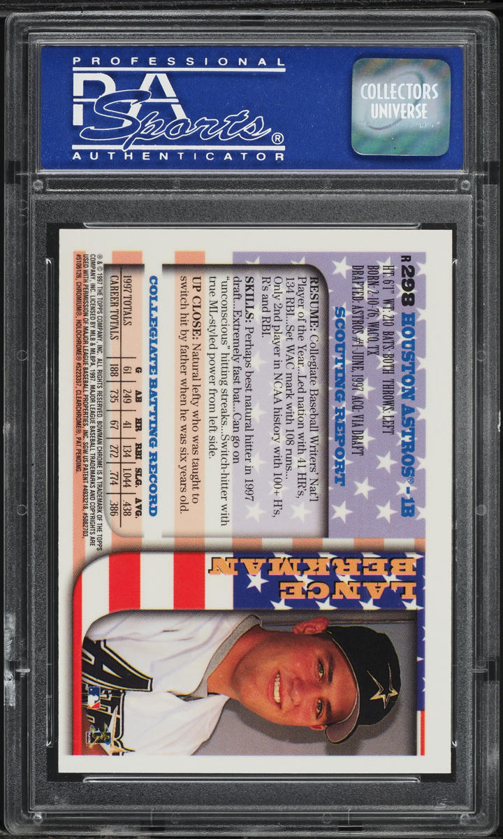 1997 Bowman Chrome International Refractor Lance Berkman ROOKIE #298 PSA 10 GEM