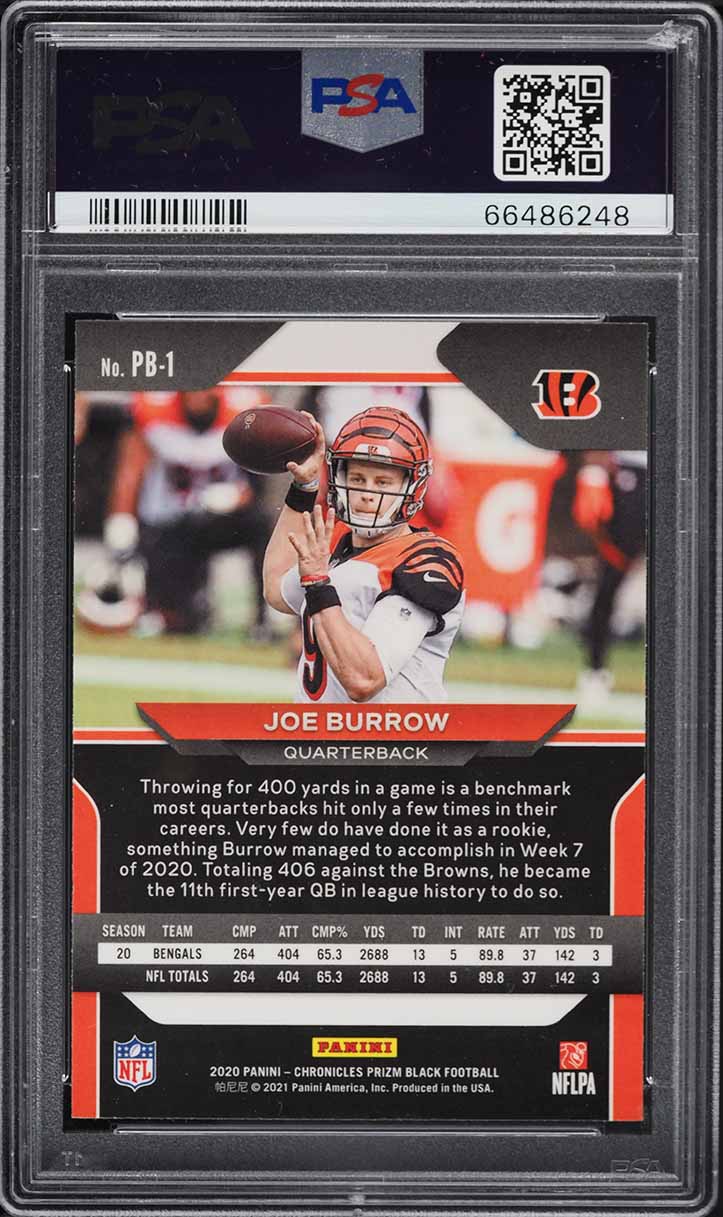 2020 Panini Chronicles Prizm Black Joe Burrow ROOKIE #PB-1 PSA 10 GEM MINT