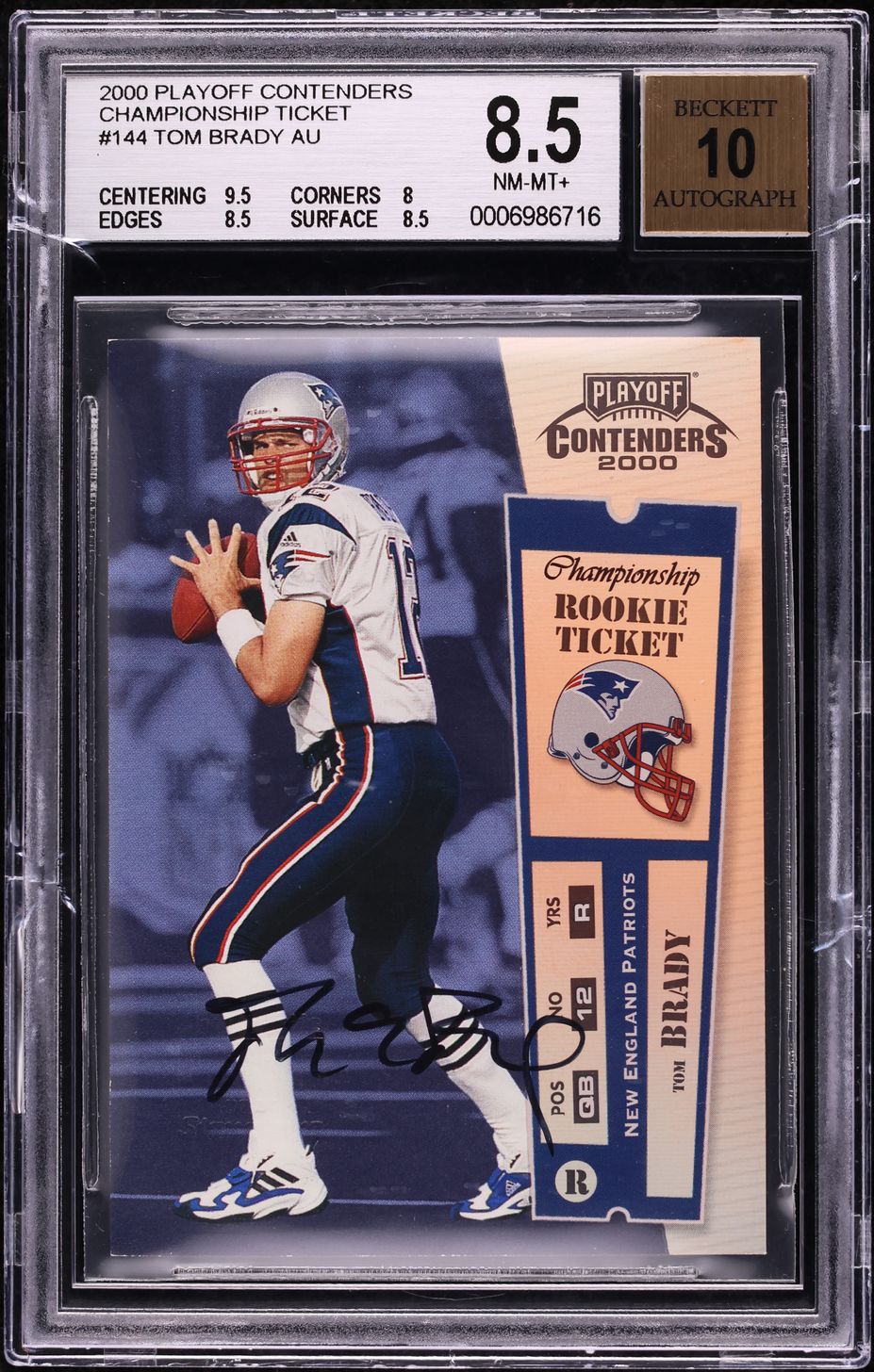 2000 Playoff Contenders Championship Ticket Tom Brady ROOKIE AUTO /100 BGS 8.5