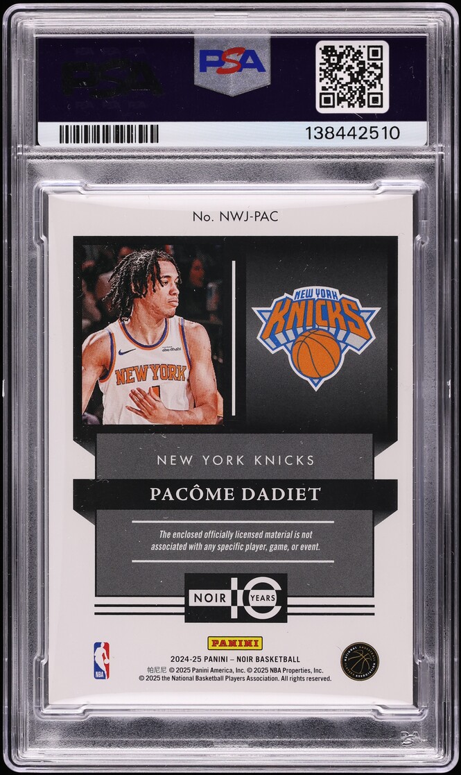 2024 Panini Noir New Wave Holo Gold Pacome Dadiet ROOKIE PATCH AUTO /25 #NWJ-PAC PSA 6 EXMT