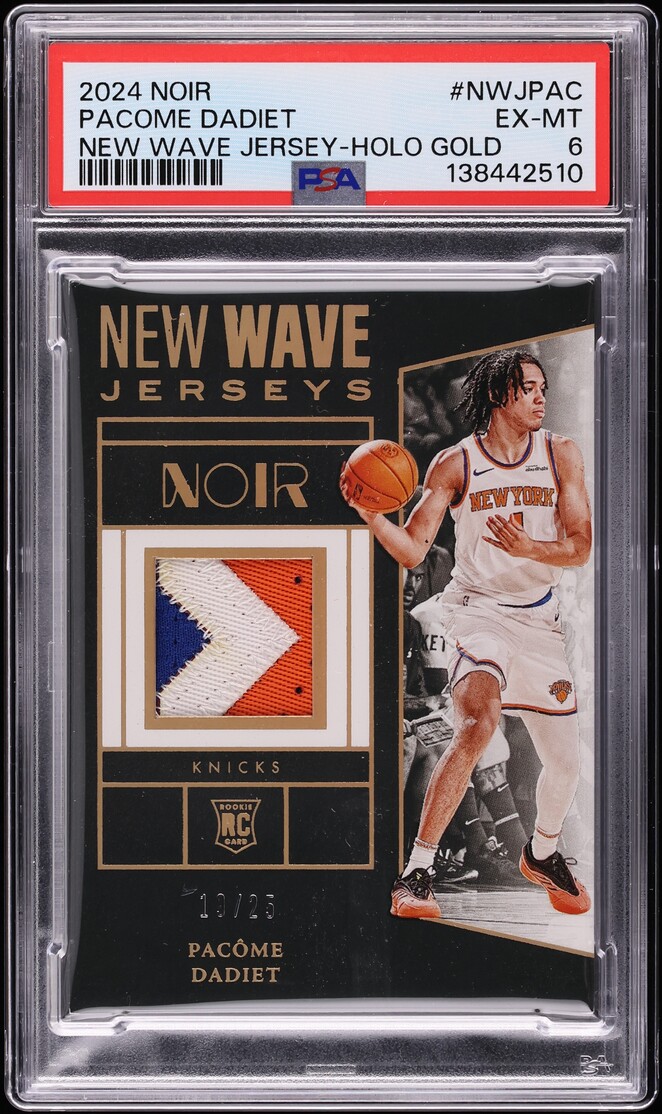 2024 Panini Noir New Wave Holo Gold Pacome Dadiet ROOKIE PATCH AUTO /25 #NWJ-PAC PSA 6 EXMT