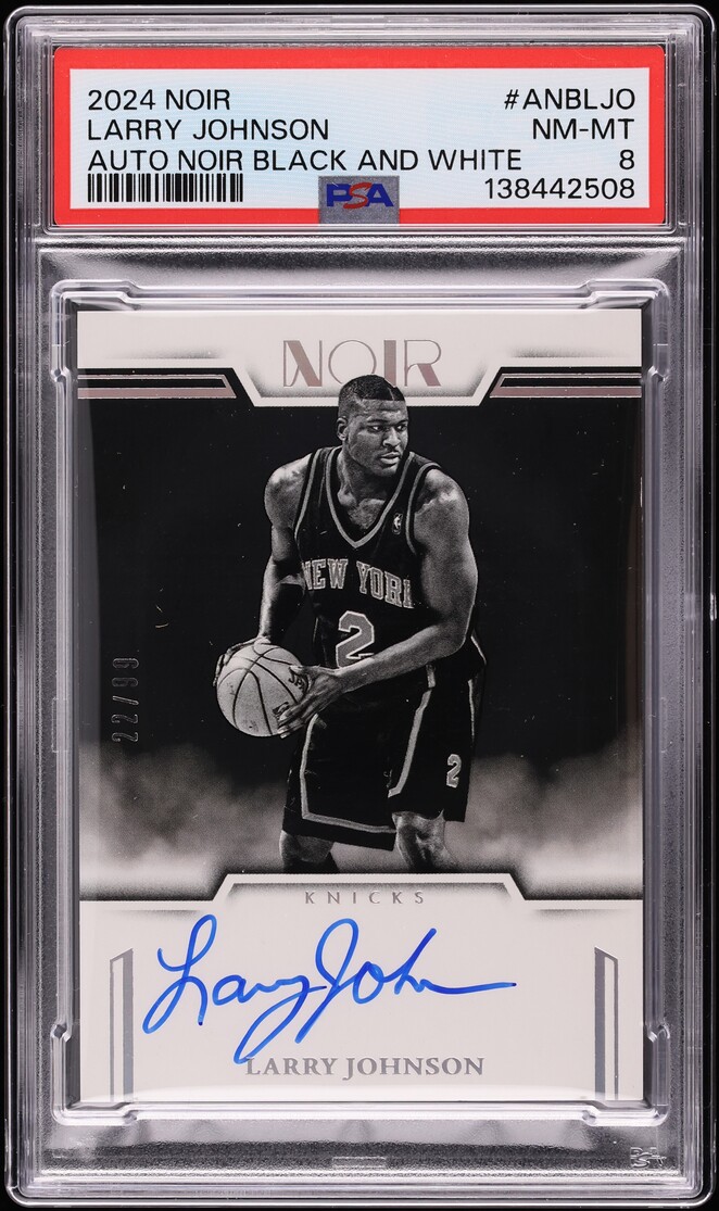 2024 Panini Noir Black & White Larry Johnson AUTO /99 #ANB-LJO PSA 8 NM-MT