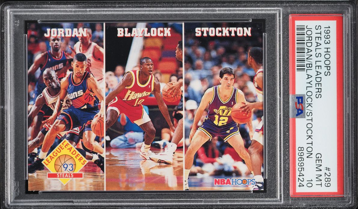 1993 Hoops Steals Leaders Michael Jordan & Mookie Blaylock & John Stockton #289 PSA 10 GEM MINT