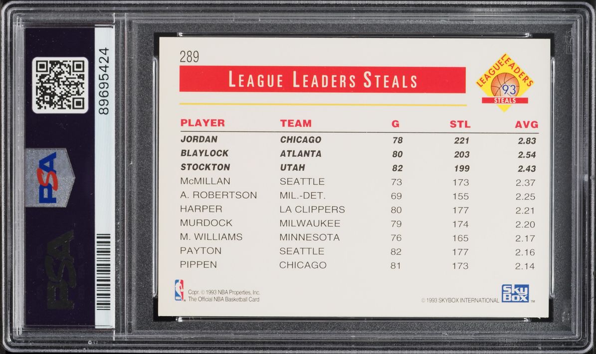 1993 Hoops Steals Leaders Michael Jordan & Mookie Blaylock & John Stockton #289 PSA 10 GEM MINT