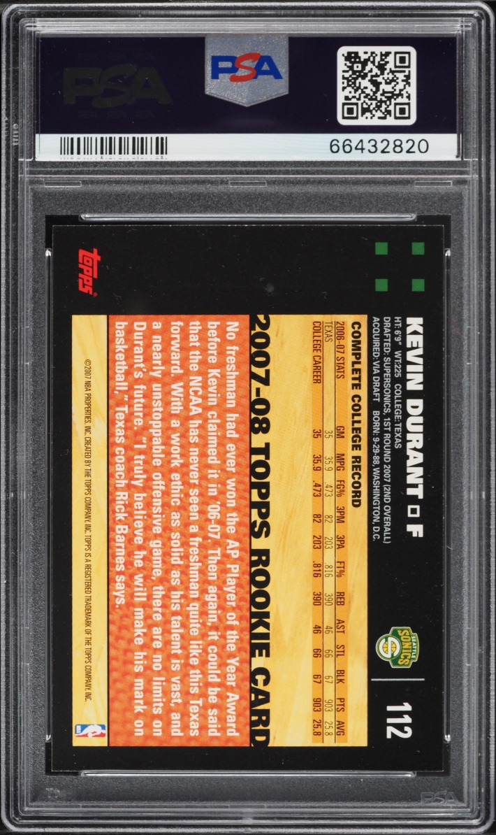 2007 Topps Basketball Kevin Durant ROOKIE #112 PSA 6 EXMT