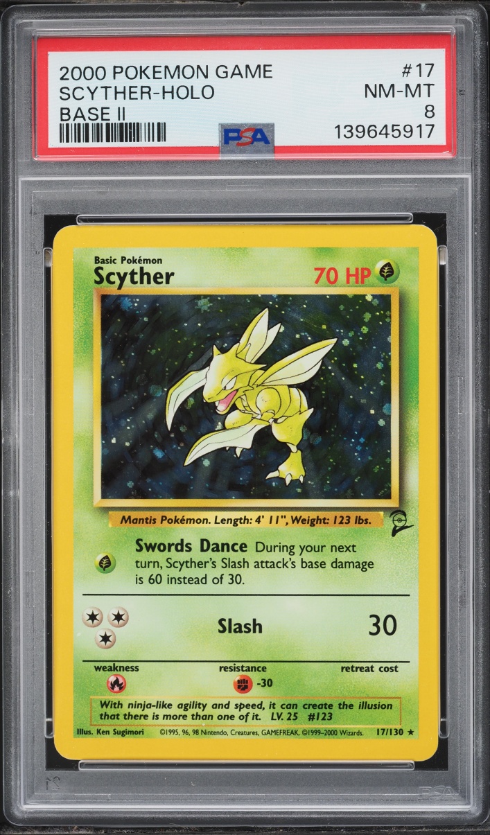 2000 Pokemon Base Set 2 Holo Scyther #17 PSA 8 NM-MT