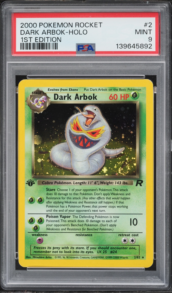 2000 Pokemon Team Rocket 1st Edition Holo Dark Arbok #2 PSA 9 MINT