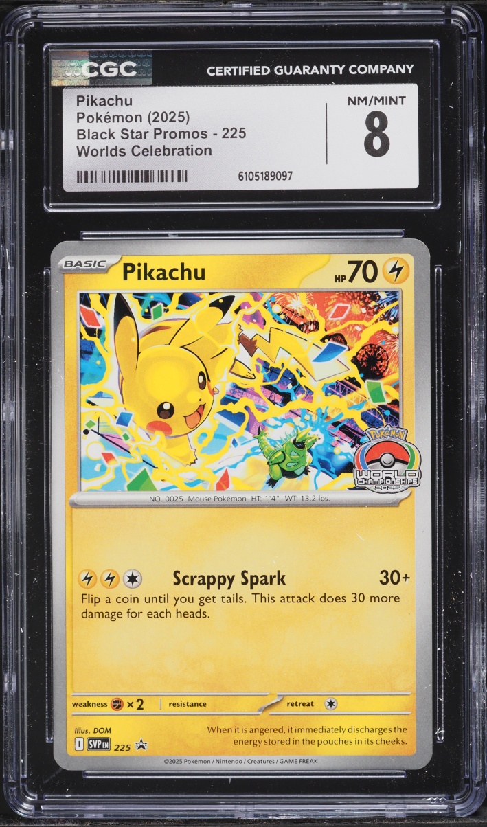 2025 Pokemon Scarlet & Violet Black Star Promo Worlds Celebration Pikachu #225 CGC 8 NM-MT