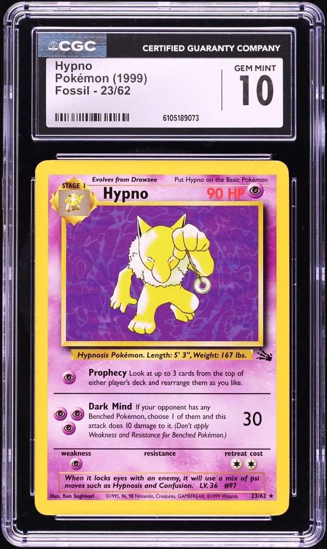 1999 Pokemon Fossil Hypno #23 CGC 10 GEM MINT