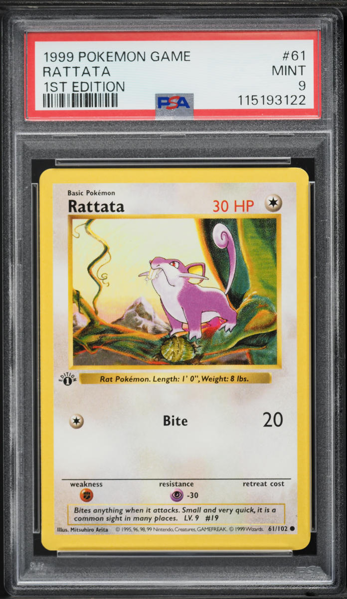1999 Pokemon Base Set Shadowless 1st Edition Rattata #61 PSA 9 MINT