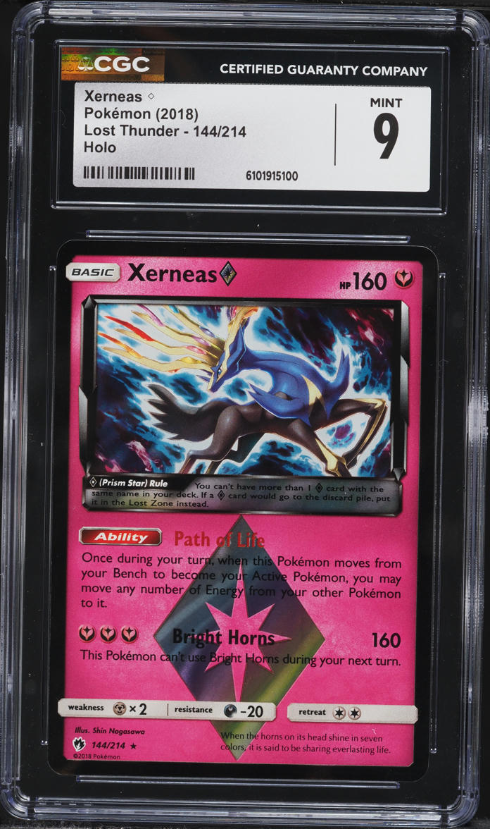 2018 Pokemon Sun & Moon Lost Thunder Holo Xerneas #144 CGC 9 MINT