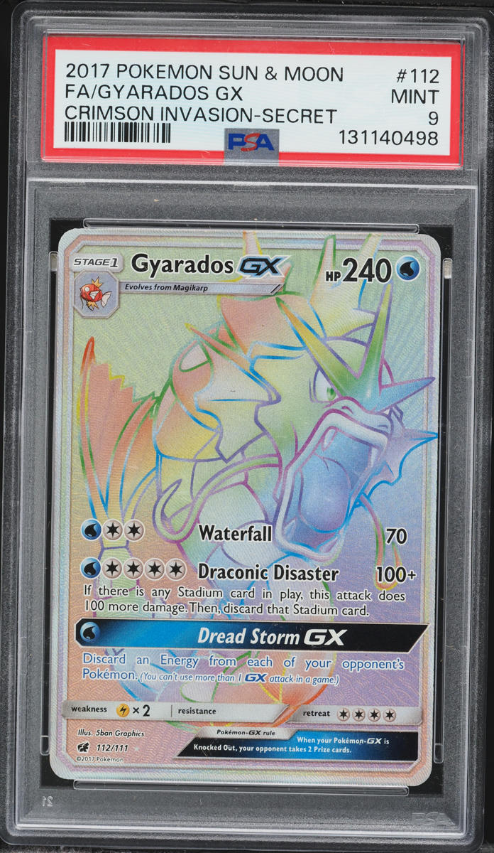 2017 Pokemon Sun & Moon Crimson Invasion Rainbow Rare Gyarados GX #112 PSA 9 MINT