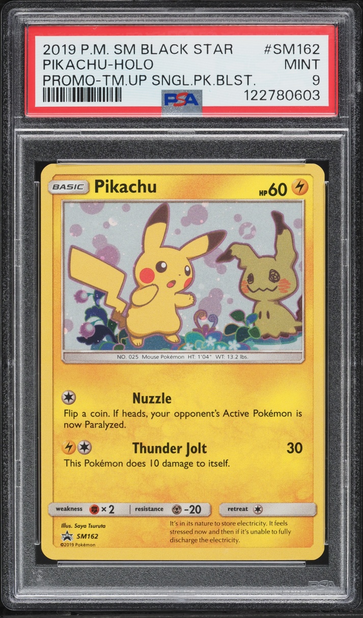 2019 Pokemon Sun & Moon Black Star Promo Team Up Holo Pikachu #SM162 PSA 9 MINT