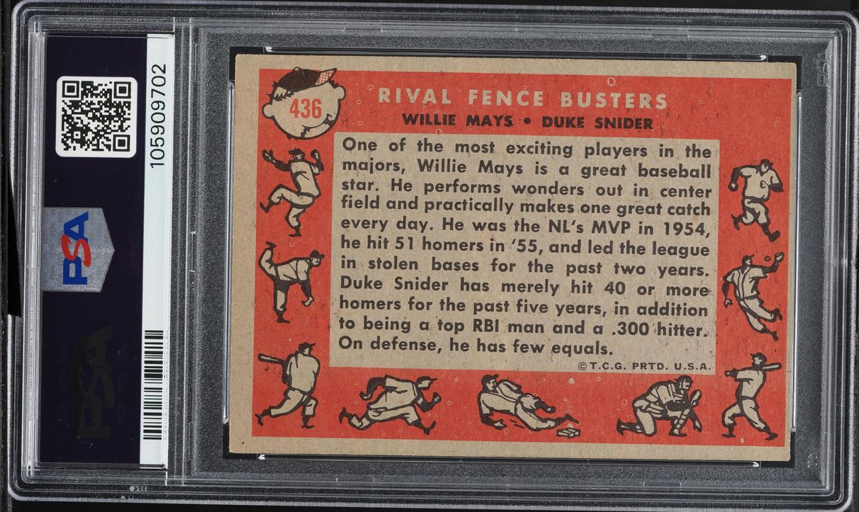 1958 Topps Willie Mays Duke Snider RIVAL FENCE BUSTERS #436 PSA 5 EX
