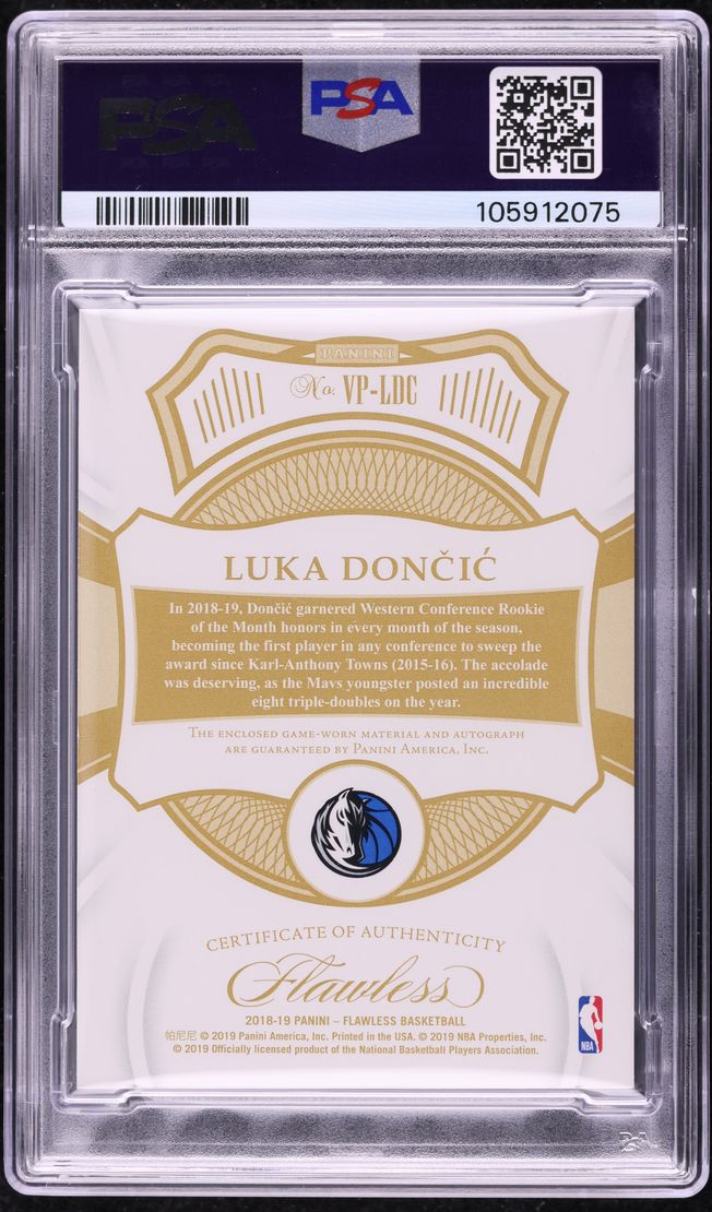 2018 Panini Flawless Vertical Luka Doncic ROOKIE PATCH AUTO DNA 10 /25 PSA 10