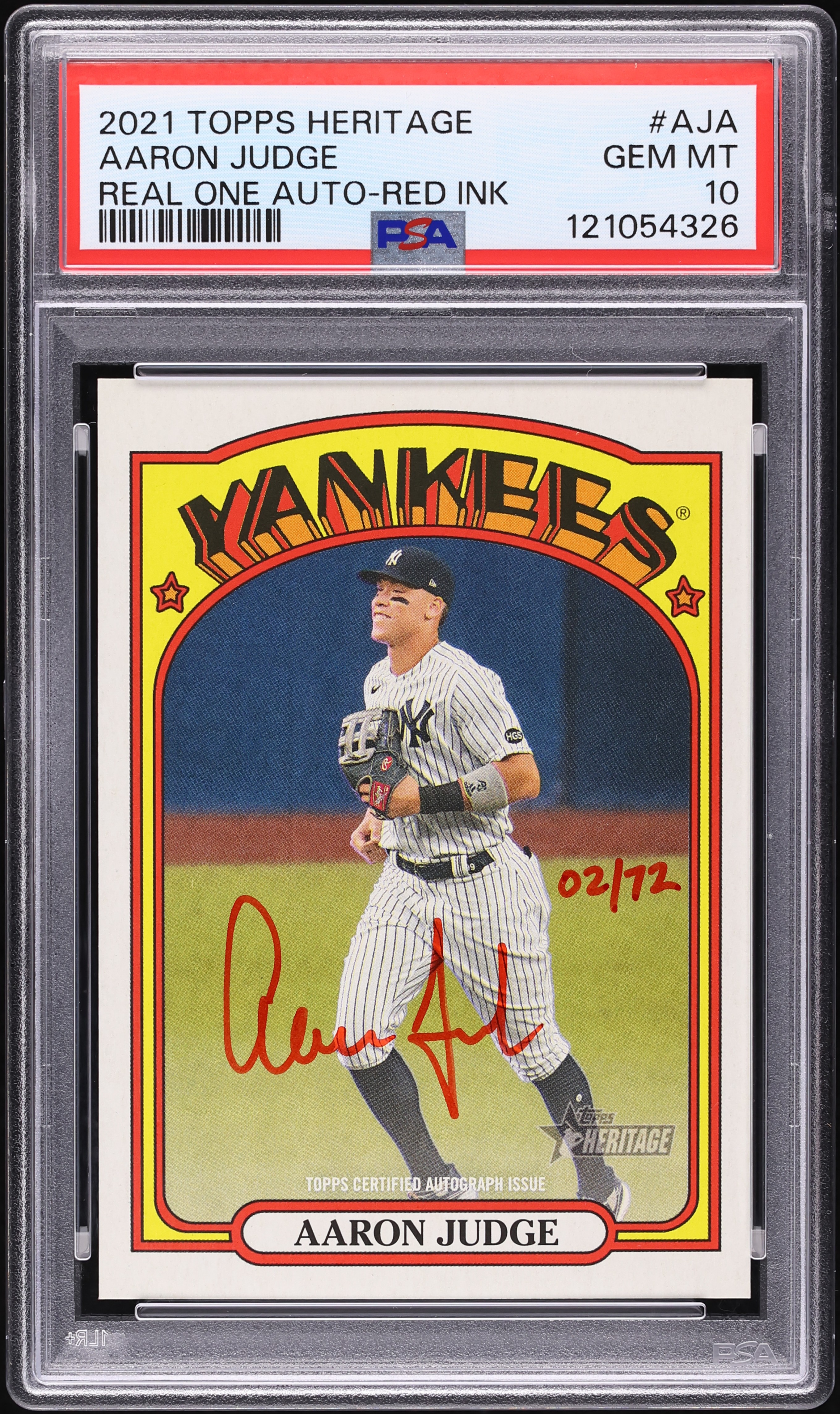 2021 Topps Heritage Real One Red Ink Aaron Judge AUTO /72 #AJA PSA