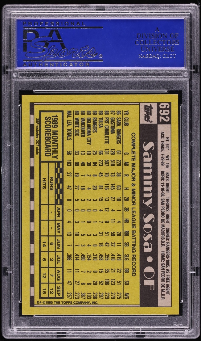 1990 Topps Sammy Sosa ROOKIE AUTO #692 PSA 8 NM-MT