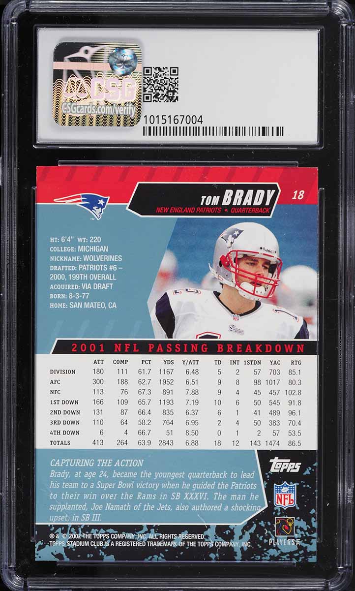 2002 Stadium Club Football Tom Brady #18 CSG 3 VG