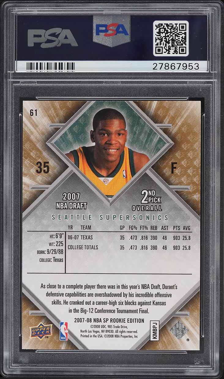 2007 SP Rookie Edition Kevin Durant ROOKIE #61 PSA 10 GEM MINT