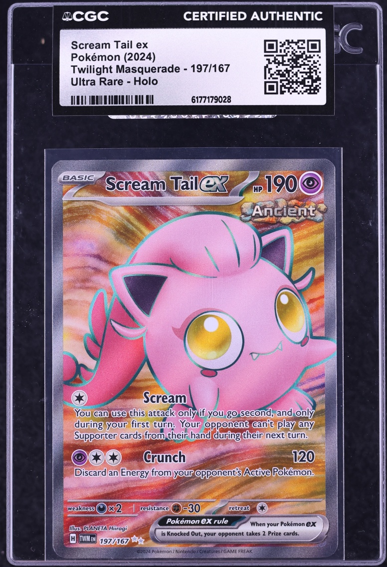 2024 Pokemon Scarlet & Violet Twilight Masquerade Full Art Scream Tail EX #197 CGC AUTH