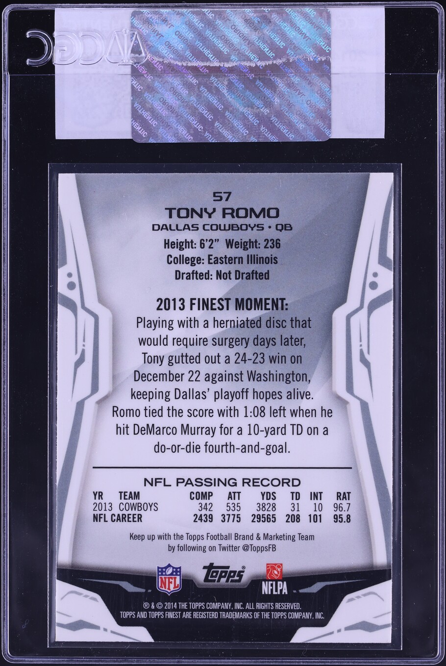 2014 Finest Xfractor Tony Romo #57 CGC AUTH