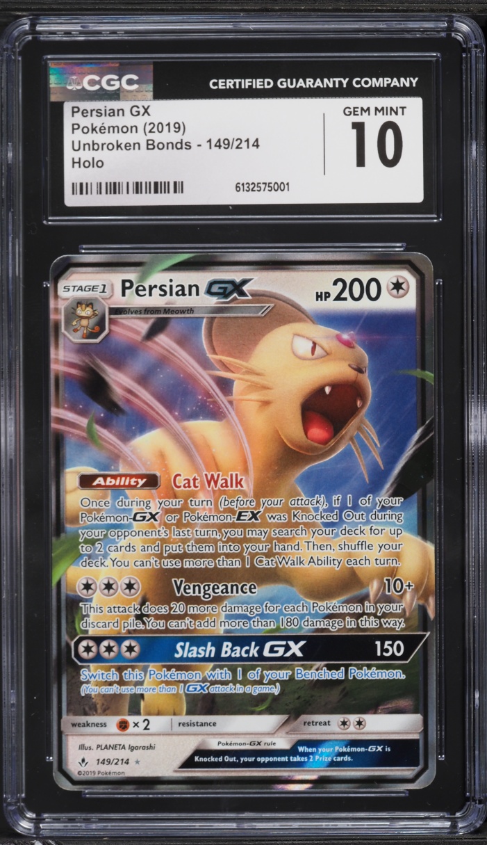 2019 Pokemon Sun & Moon Unbroken Bonds Persian GX #149 CGC 10 GEM MINT