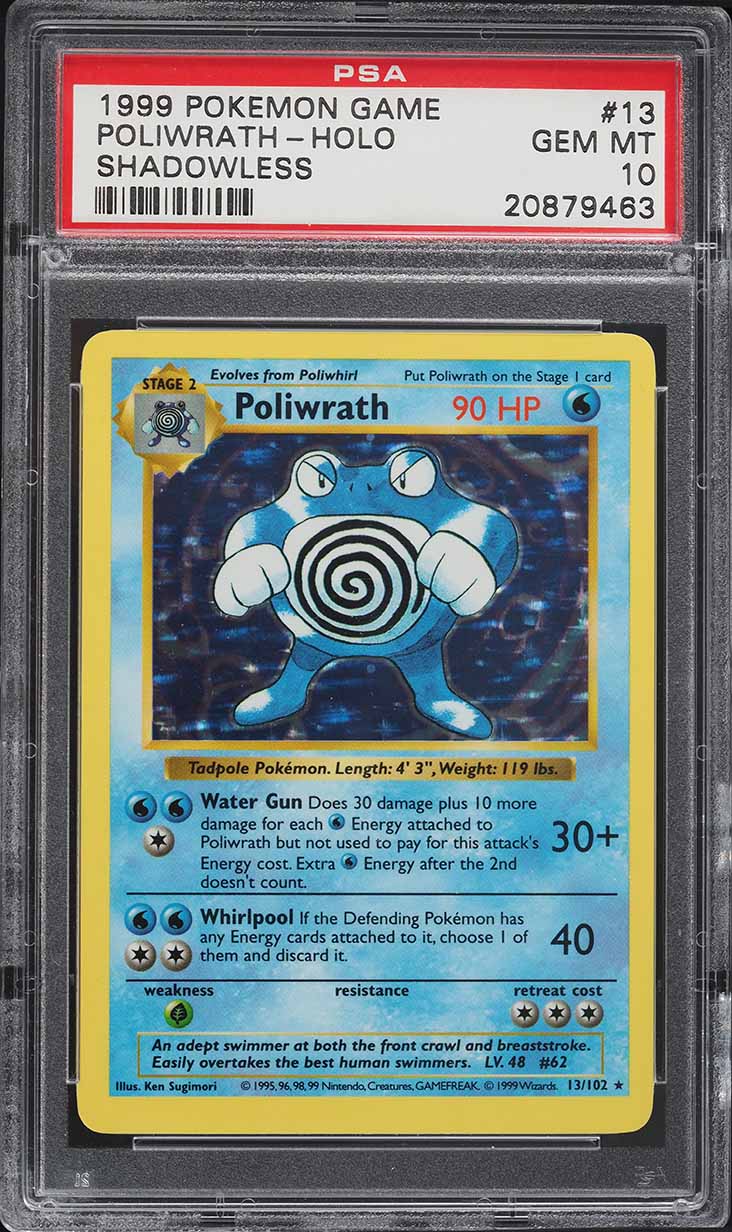 1999 Pokemon Base Set Shadowless Holo Poliwrath #13 PSA 10 GEM MINT