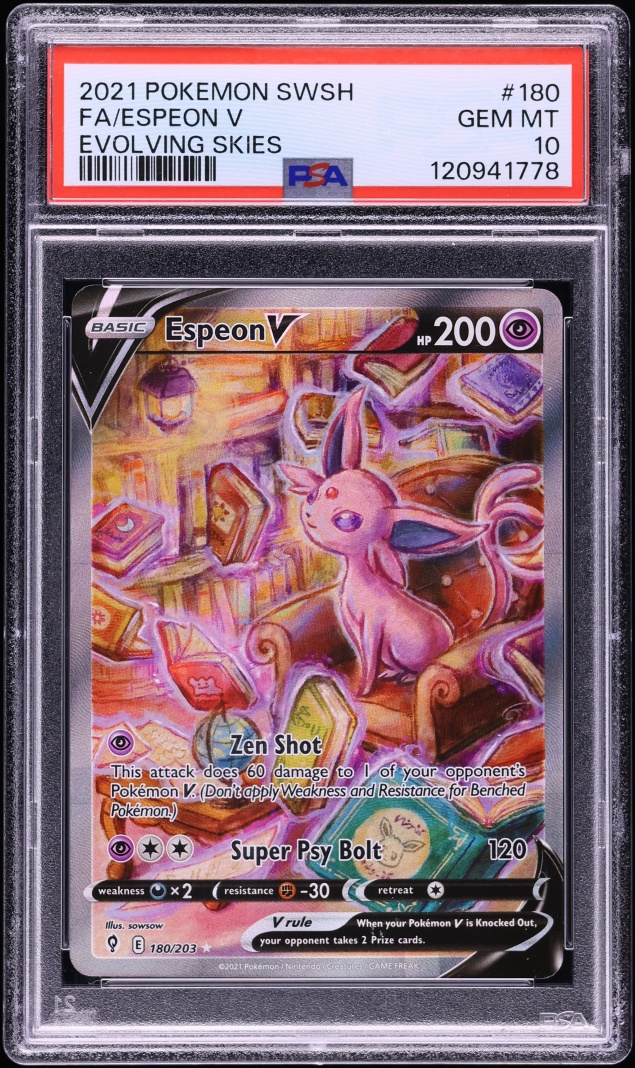 2021 Pokemon Sword & Shield Evolving Skies Full Art Espeon V #180 PSA 10 GEM MINT