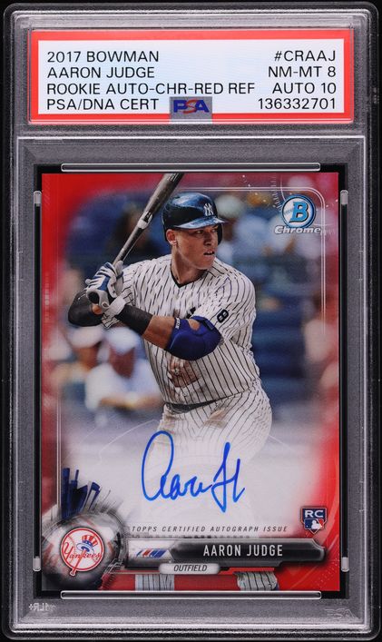 2017 Bowman Chrome Red Refractor Aaron Judge ROOKIE AUTO DNA 10 5/5 #CRA-AJ PSA 8 NM-MT