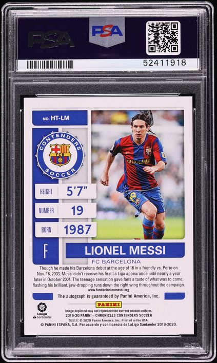 2019 Panini Chronicles Contenders Historic Ticket Cracked Ice Lionel Messi AUTO /23 #HTLM PSA 9