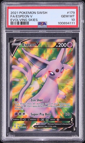 2021 Pokemon Sword & Shield Evolving Skies Full Art Espeon V #179 PSA 10 GEM MINT