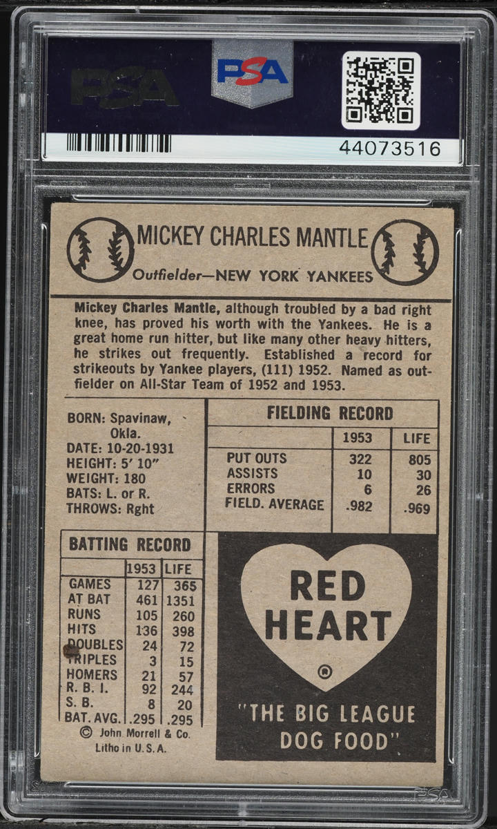 1954 Red Heart Mickey Mantle AUTO DNA 9 PSA AUTH
