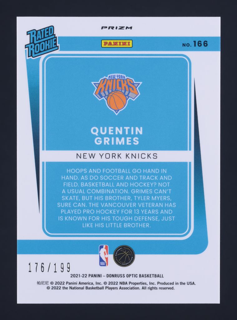 2021 Donruss Optic Orange Quentin Grimes ROOKIE /199 #166 MBA AUTH