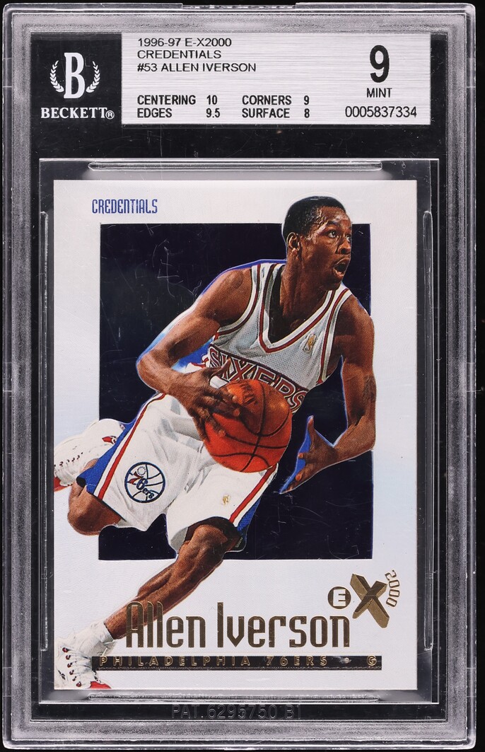 1996 Skybox E-X2000 Credentials Allen Iverson ROOKIE /499 #53 BGS 9 MINT