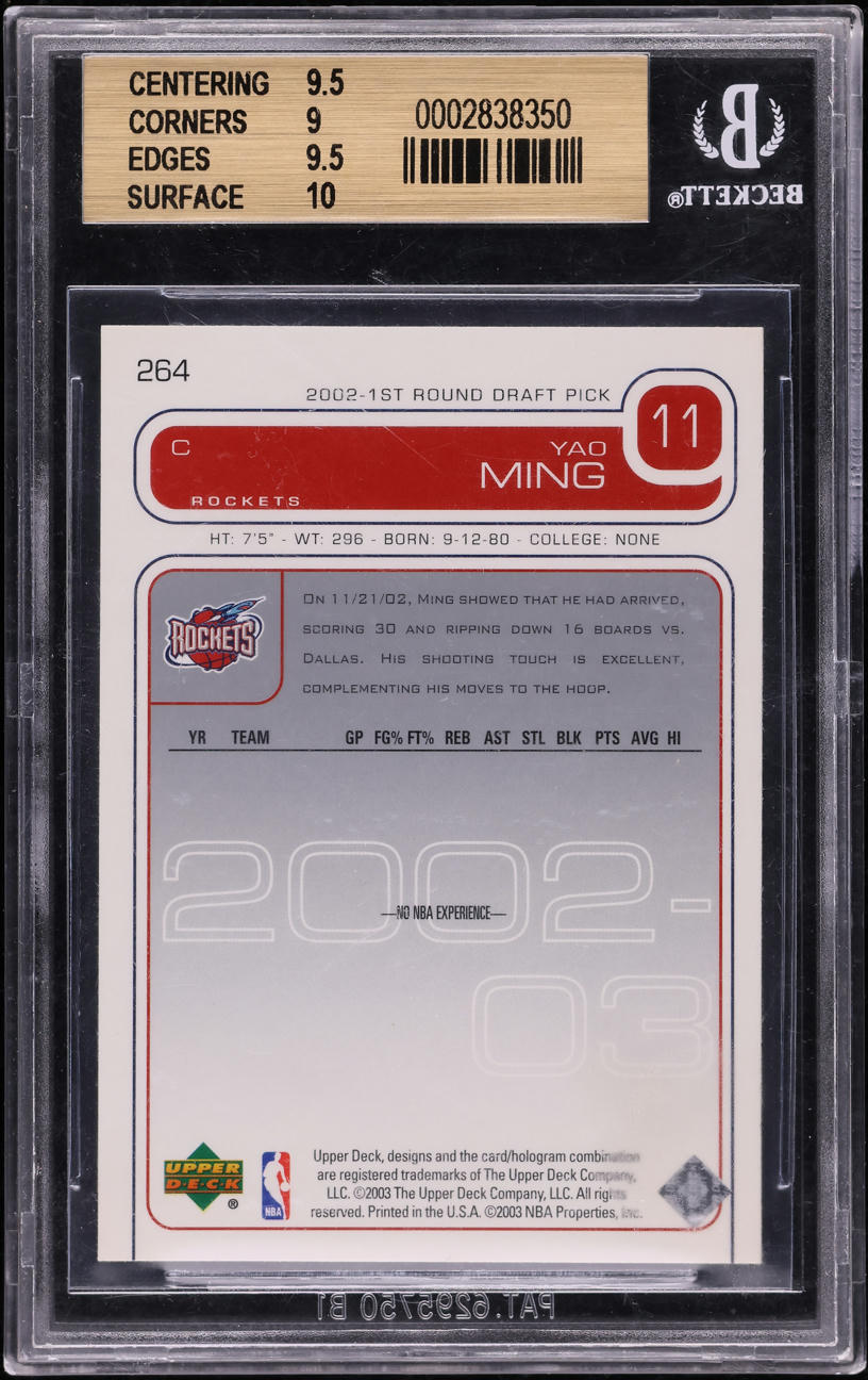 2002 Upper Deck Yao Ming ROOKIE #264 BGS 9.5 GEM MINT