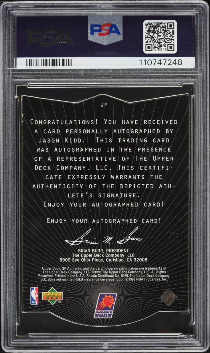 1997 SP Authentic Premium Portraits Jason Kidd AUTO DNA 10 #JP PSA 7 NRMT - Photo 2