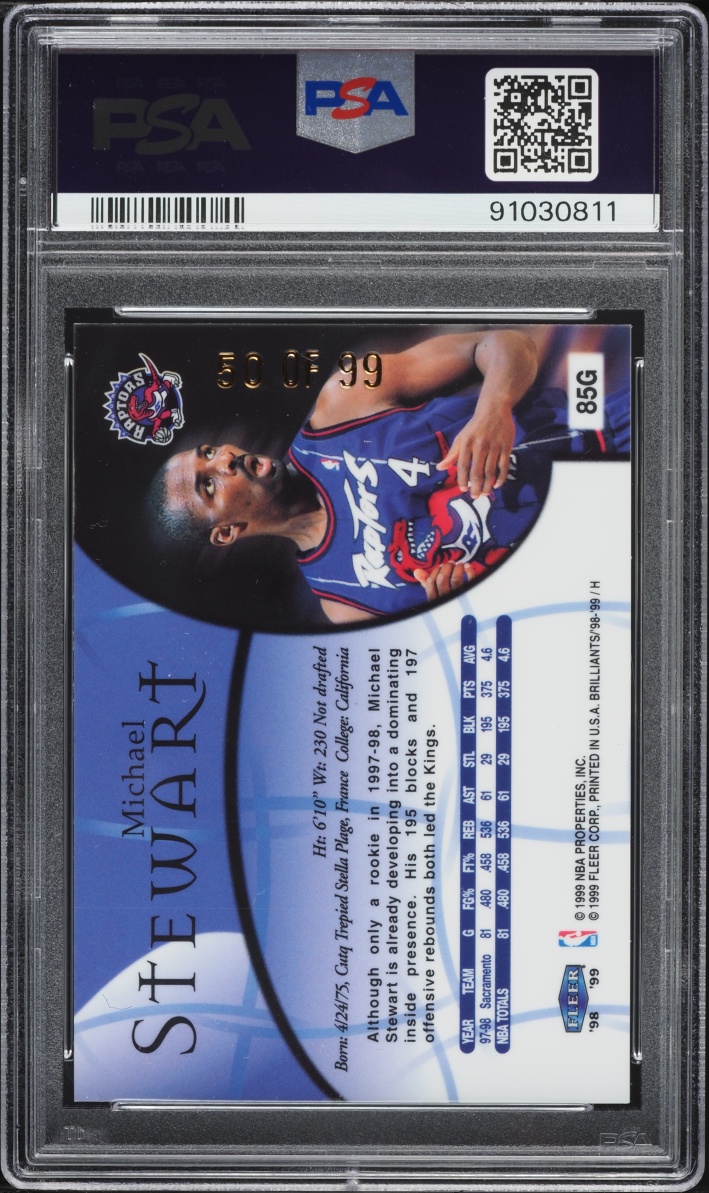1998 Fleer Brilliants Gold Michael Stewart /99 #85G PSA 9 MINT - Photo 2